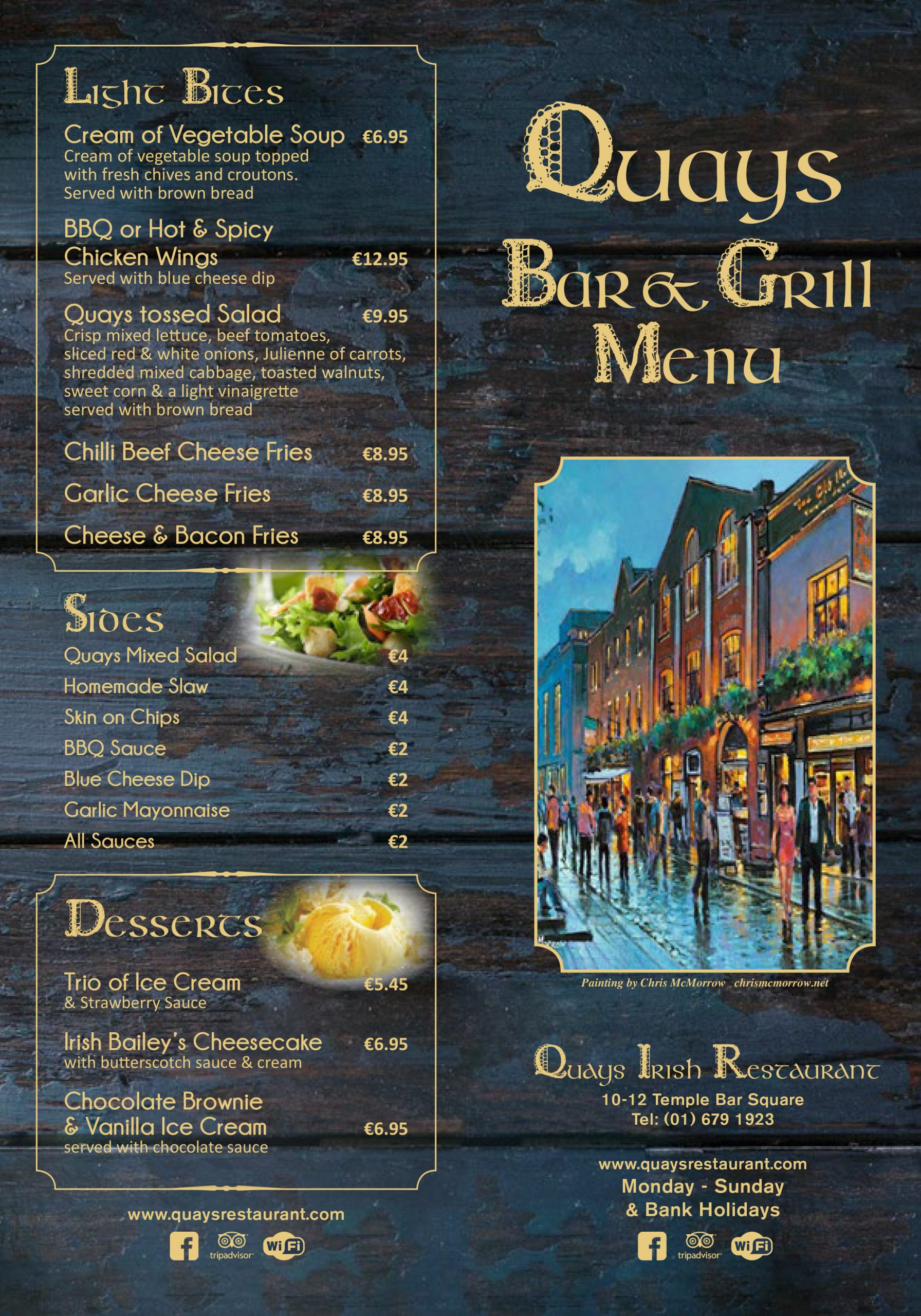 Quays bar & grill menu
